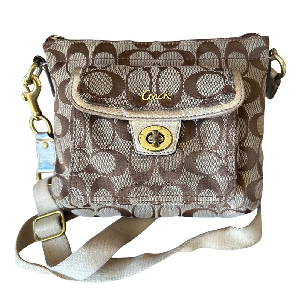 Coach Signature Crossbody Bag Brown Gold Turnlock Small Penelope Swingpack